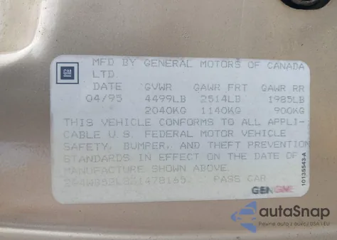 1995 Buick Regal Custom from USA, damaged, VIN 2G4WB52L3S1478165